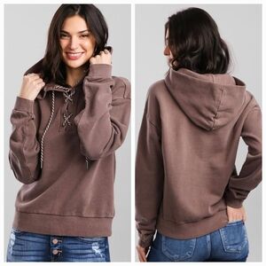 NeW BKE LACE-UP FRENCH TERRY HOODED SWEATSHIRT PULLOVER XL